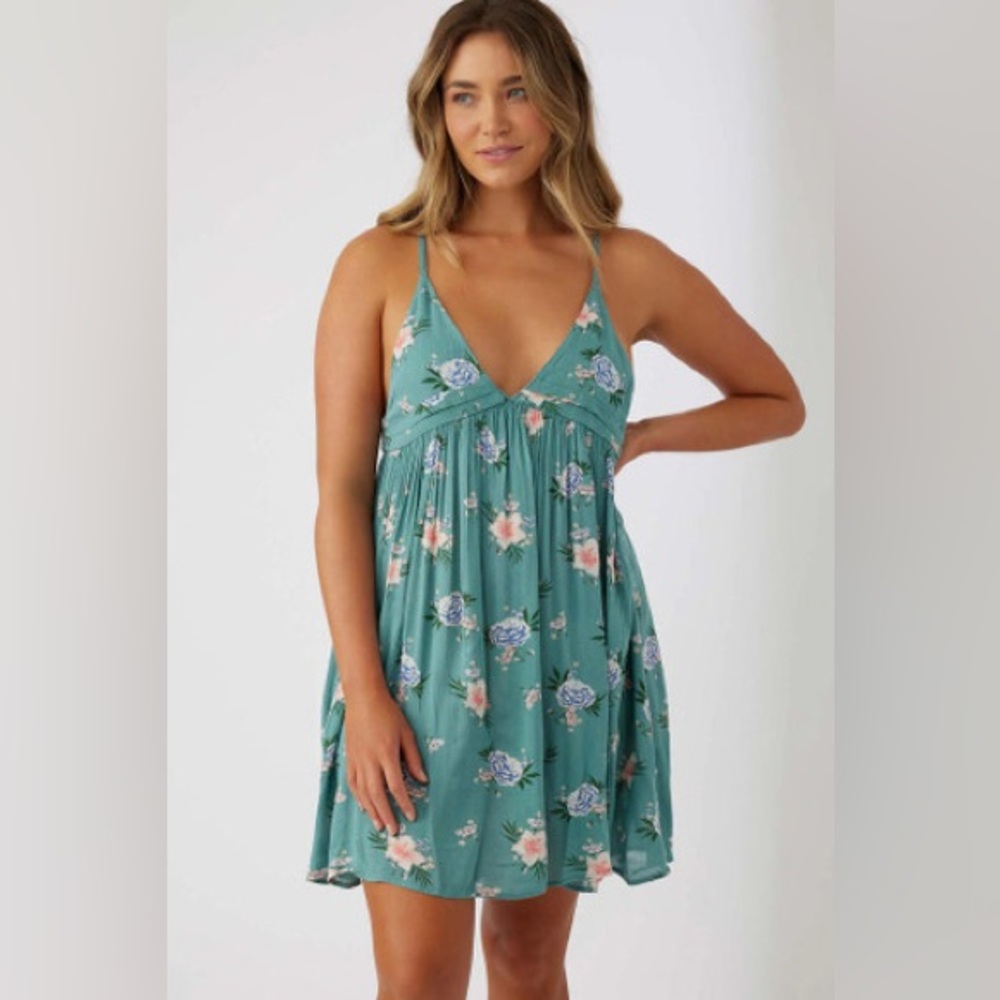 NWT O’Neill Felix Floral Tank Dress Cover-Up in Teal, Small